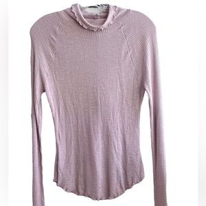 Free People Skyline Waffle Knit Top Mock Neck, Long Sleeve Light Pink. Size Sm